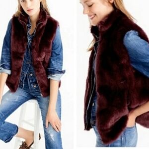 J. Crew Faux Fur Vest in Deep Burgundy